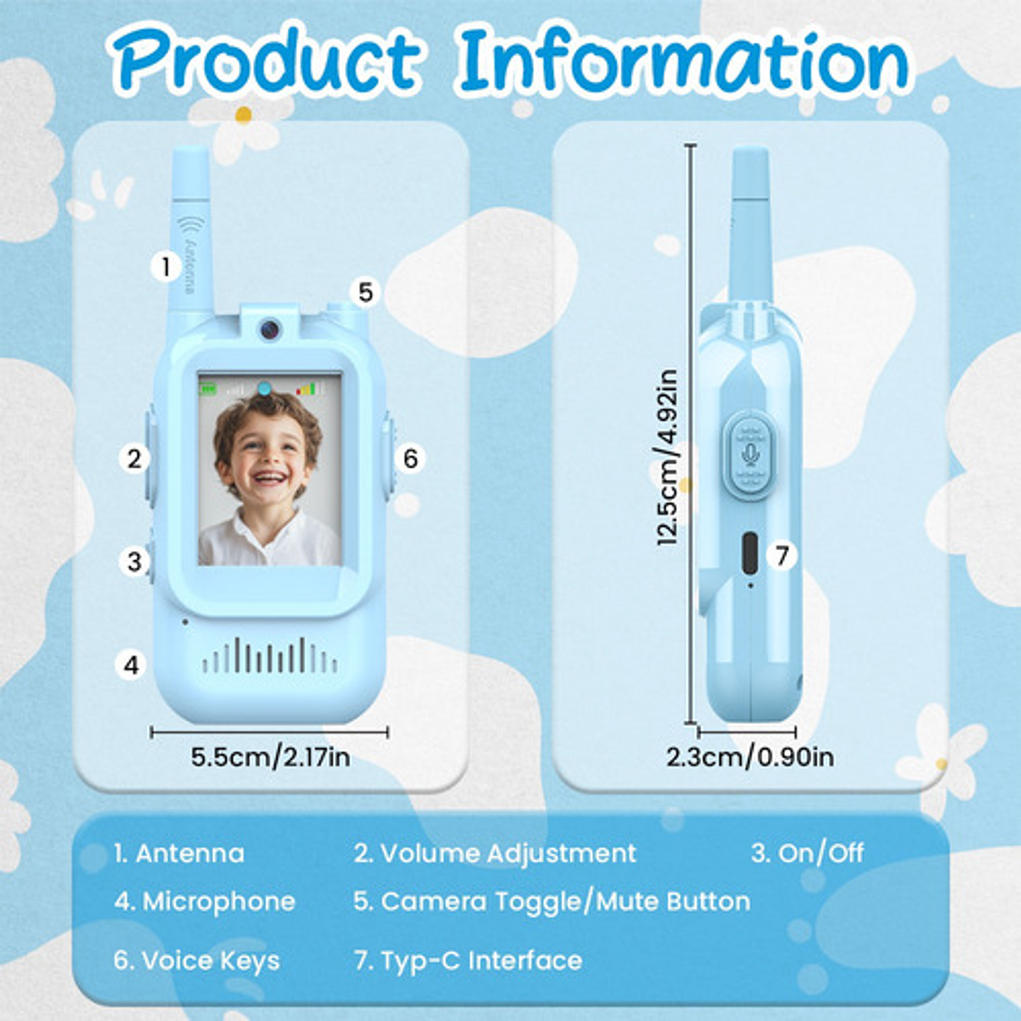 Walkie Talkie Infantil Con Videollamada Alcance 200m Rosa Claro Celeste 7