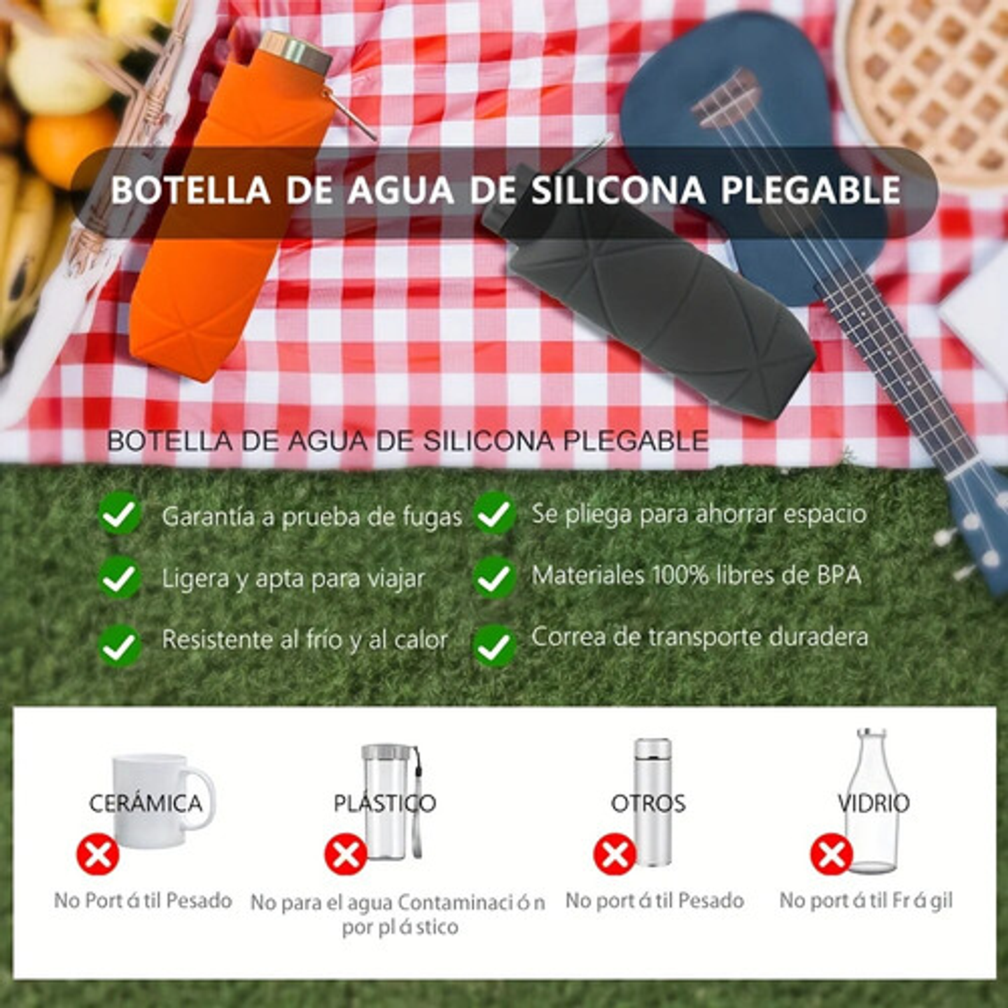 Botella Plegable De Silicona Portátil Para Agua Gimnasio Celeste 5