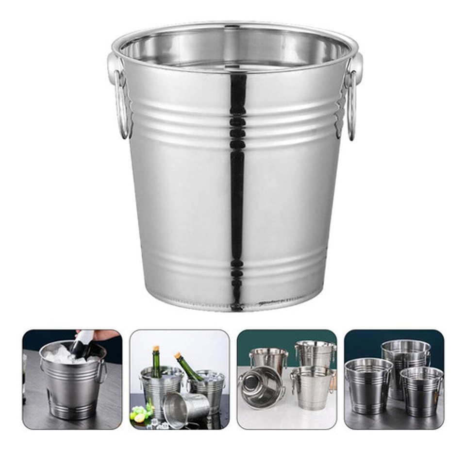 Balde Metálico 9 Litros Acero Inoxidable Con Asas Hielera Plateado Lisa 3