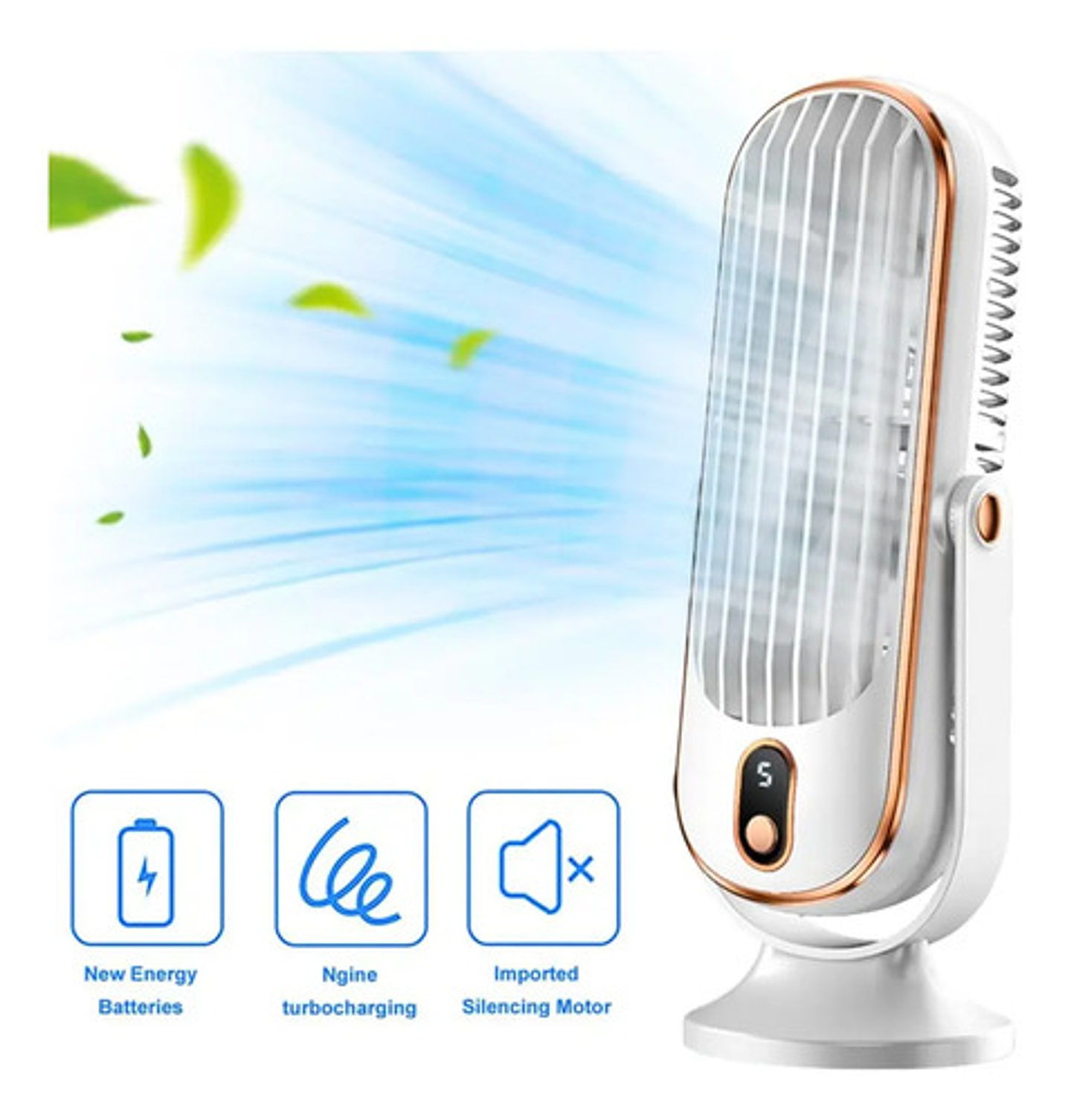 Ventilador Torre Escritorio Usb Recargable 5 Velocidades 8