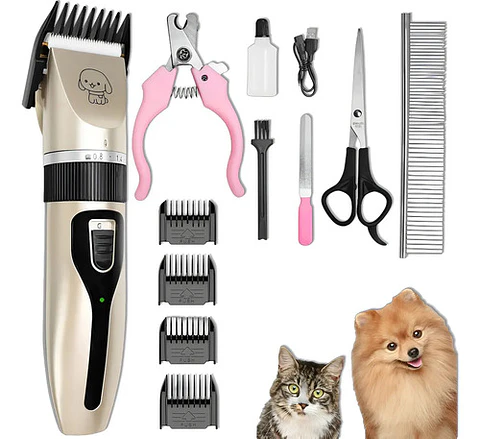 Kit Máquina De Cortar Pelo Mascotas 12 Piezas Silenciosa Dorado