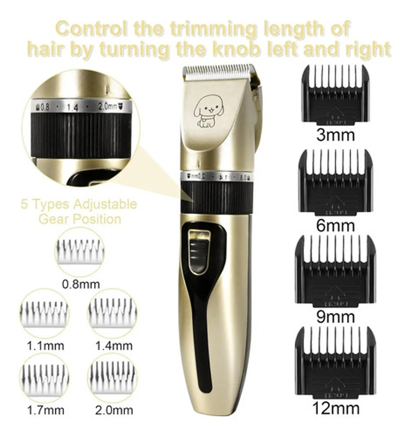 Kit Máquina De Cortar Pelo Mascotas 12 Piezas Silenciosa Dorado 3