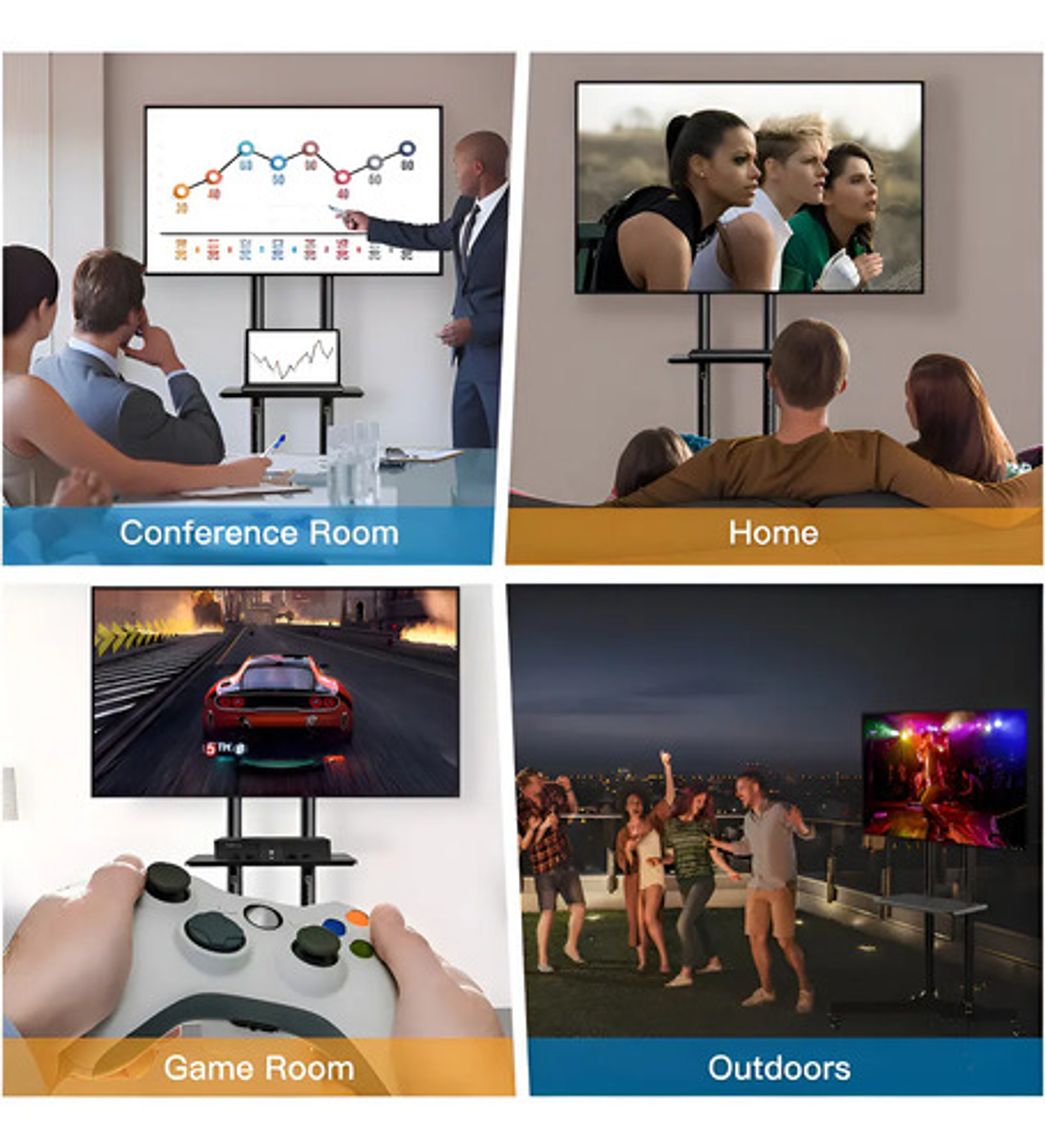 Soporte De Piso Para Tv Con Ruedas 32-65'' Base Profesional Negro 9