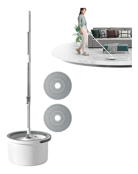 Mopa Trapeador Giratorio 360 Y Balde Escurridor Thek Acero Blanco