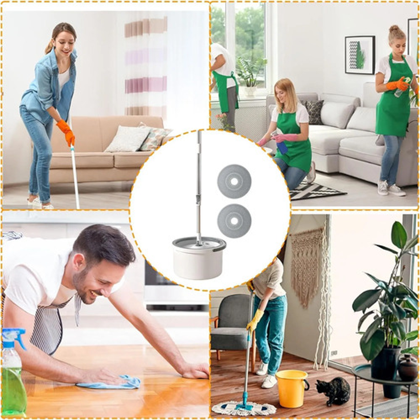 Mopa Trapeador Giratorio 360 Y Balde Escurridor Thek Acero Blanco 7