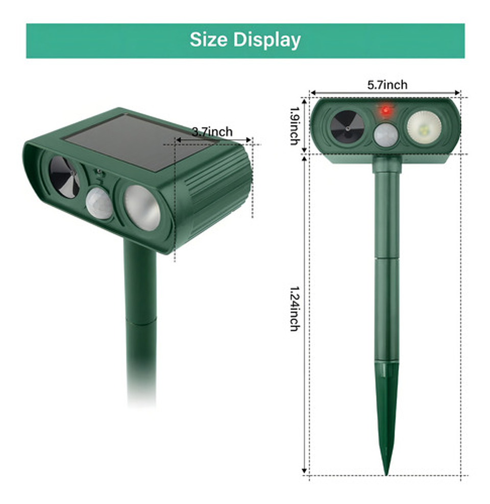 Repelente De Animales Solar Ahuyentador Jardín Ultrasónico Color Verde Oscuro 6