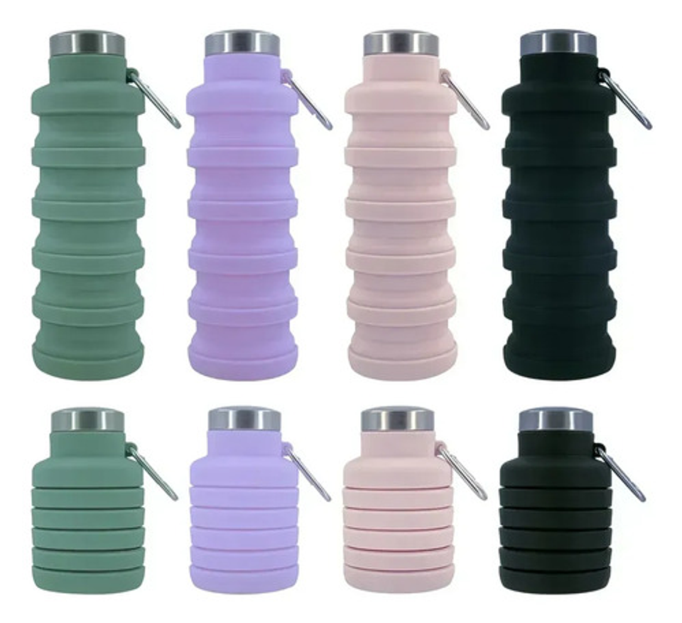 X2 Botella De Agua Plegable Silicona Grado Alimenticio Verde Lila Rosa Pálido Negro 7