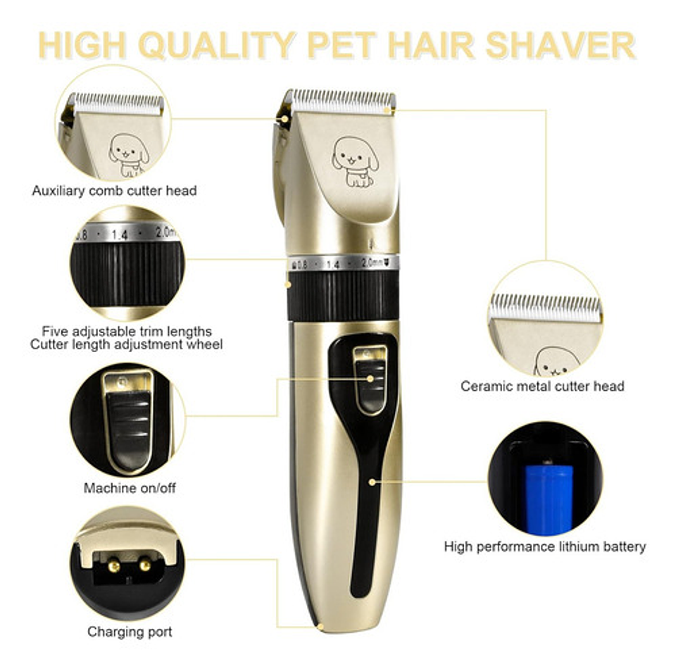 Kit Máquina De Cortar Pelo Mascotas 12 Piezas Silenciosa Dorado 2