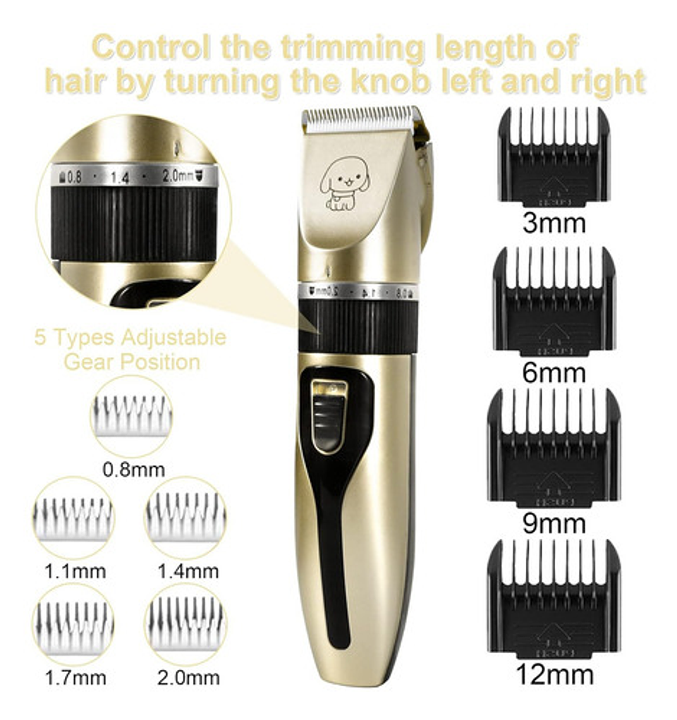 Kit Máquina De Cortar Pelo Mascotas 12 Piezas Silenciosa Dorado 3
