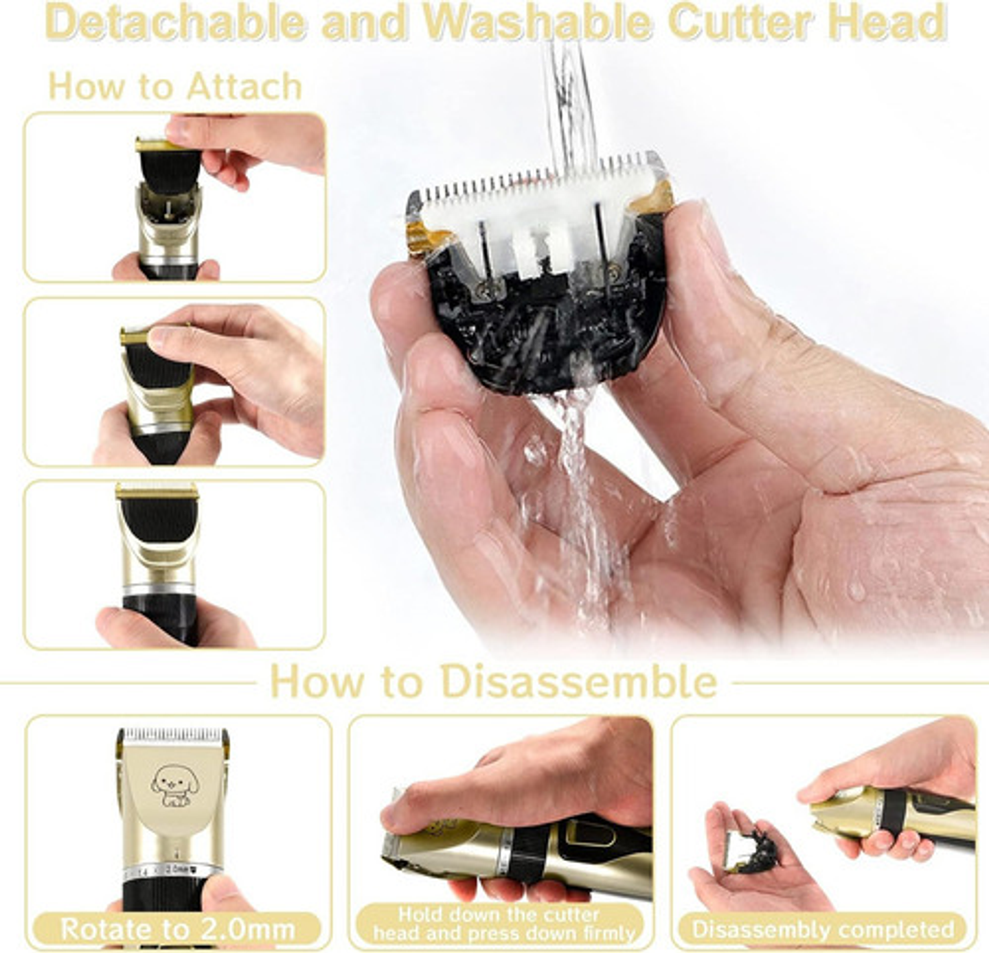 Kit Máquina De Cortar Pelo Mascotas 12 Piezas Silenciosa Dorado 5