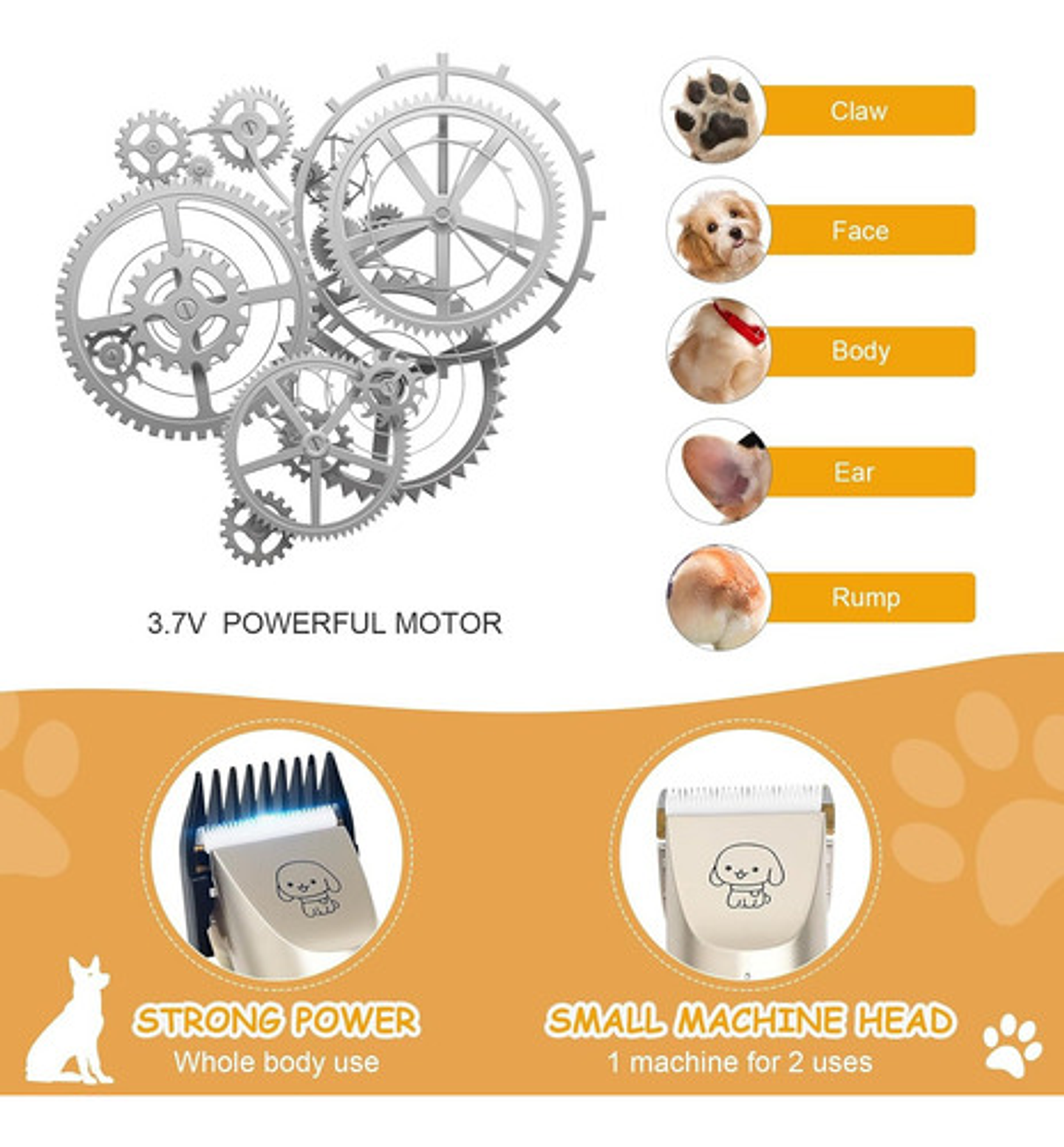Kit Máquina De Cortar Pelo Mascotas 12 Piezas Silenciosa Dorado 6