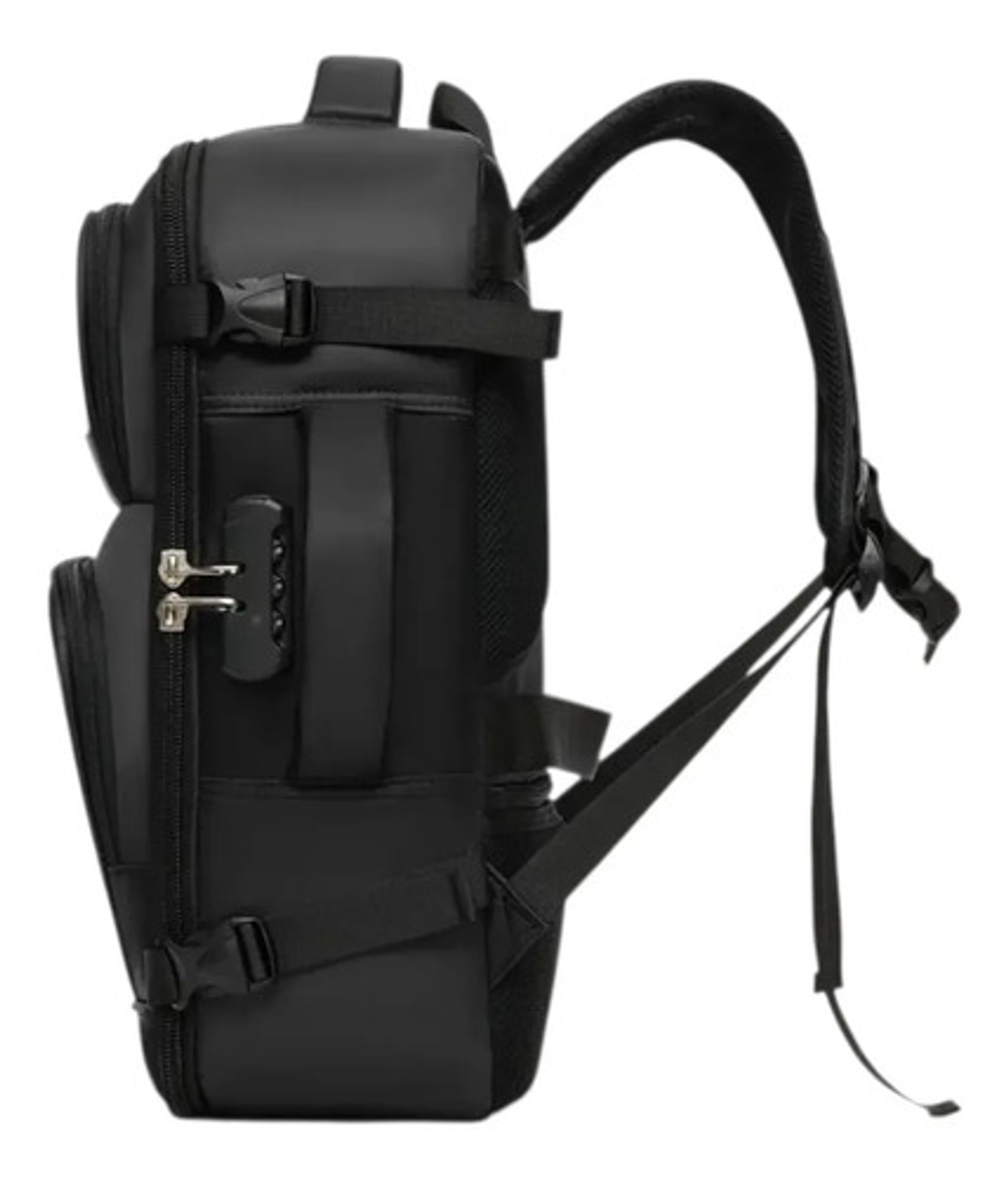 Mochila Urbana Con Capucha Integrada Porta Laptop Reforzada Negro Liso 2