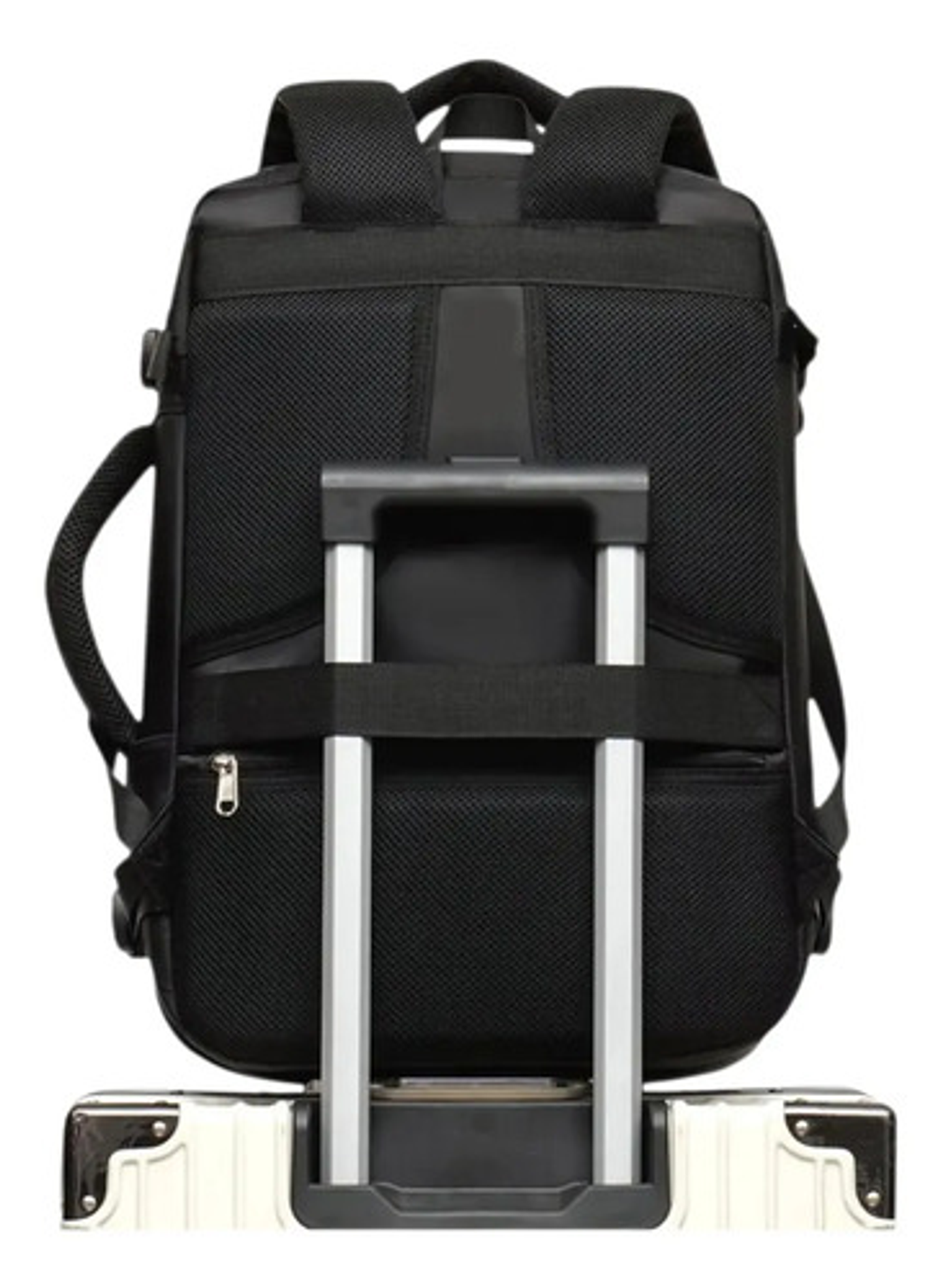 Mochila Urbana Con Capucha Integrada Porta Laptop Reforzada Negro Liso 4