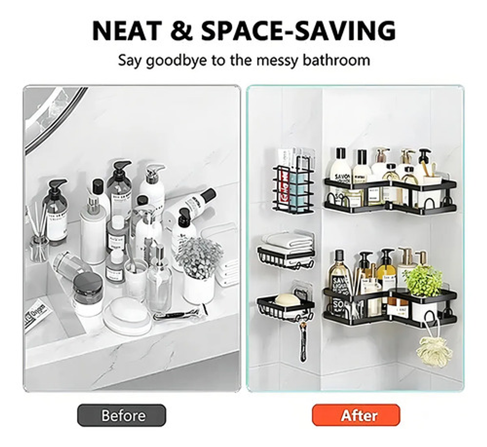 Set 5 Estantes Organizadores Baño Esquinero Adhesivo Negro 4