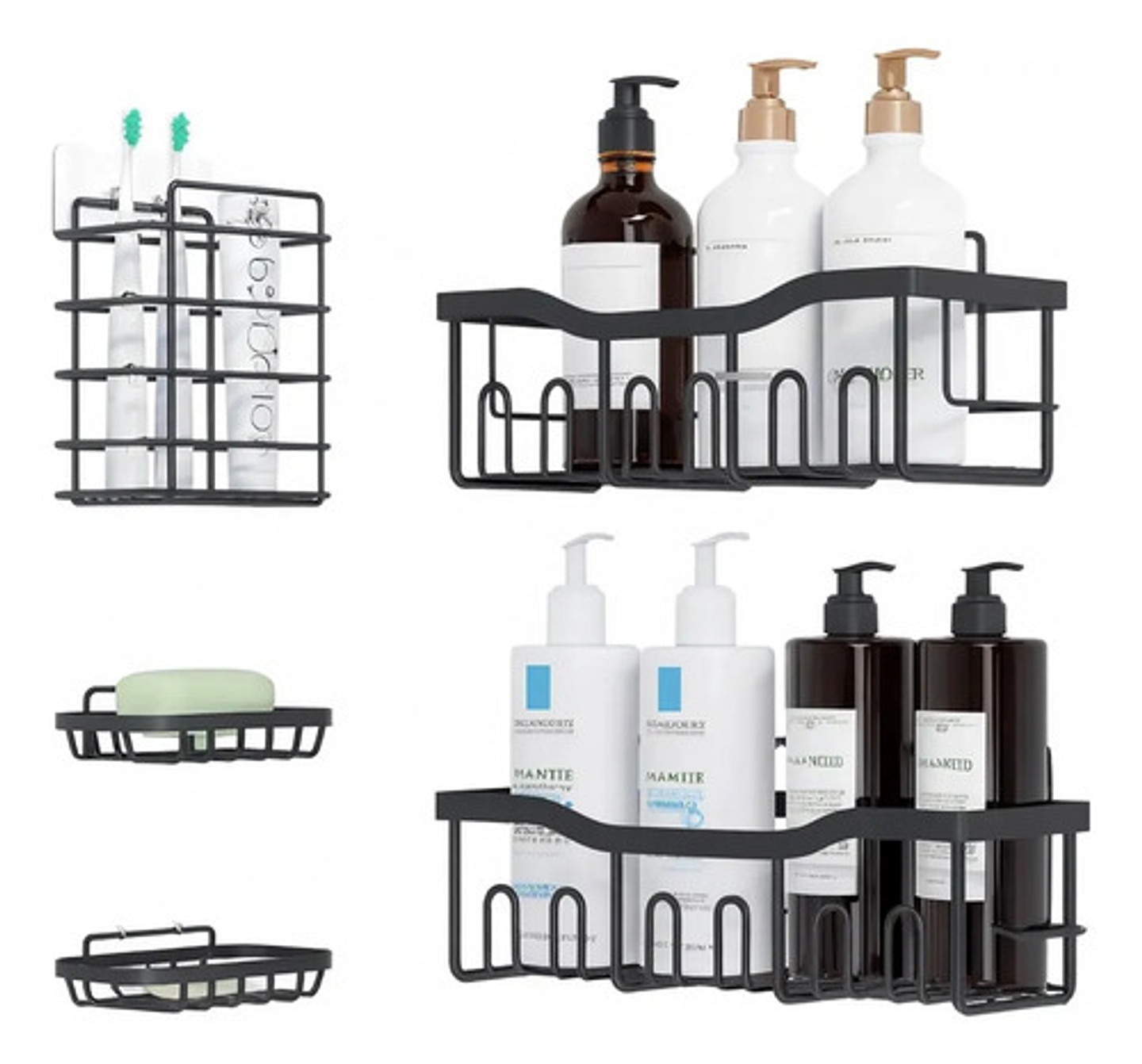 Set 5 Estantes Organizadores Baño Esquinero Adhesivo Negro 6