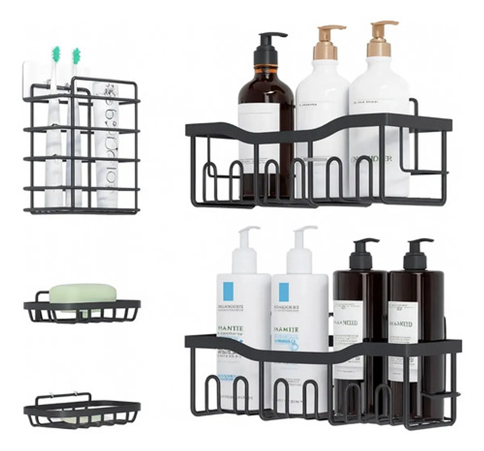 Set 5 Estantes Organizadores Baño Esquinero Adhesivo Negro 6
