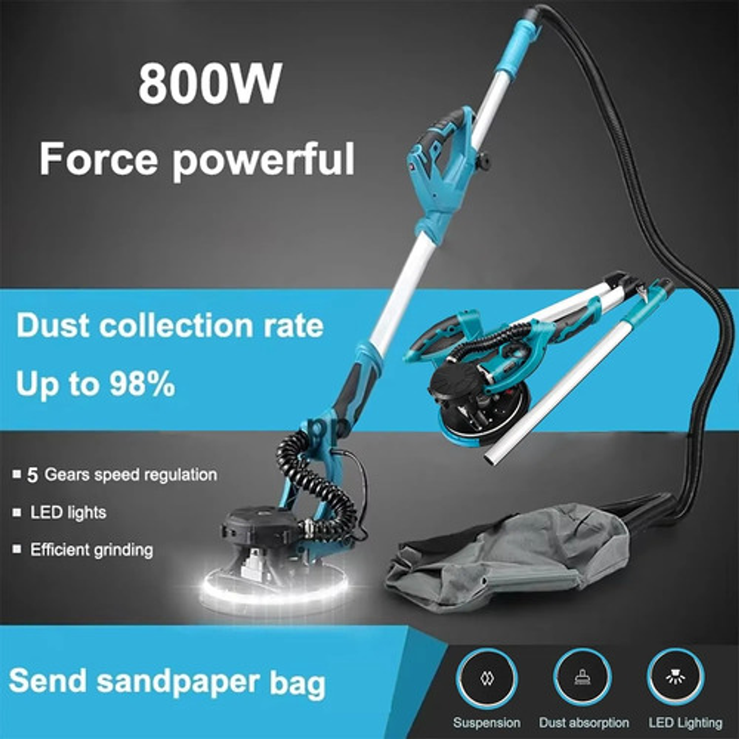 Lijadora De Pared 850w Telescópica Con Luz Led 6