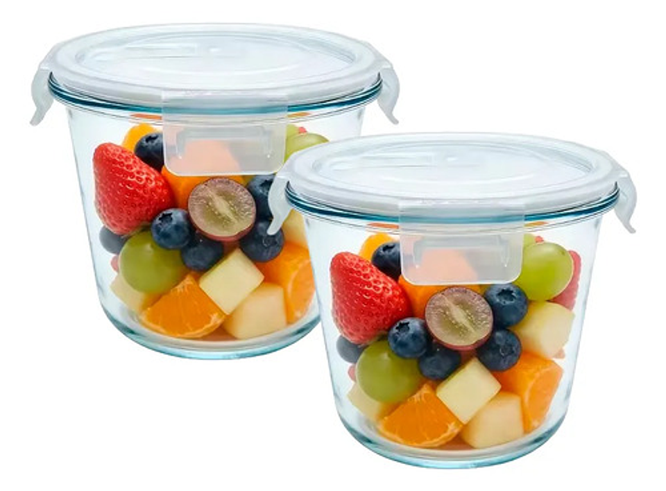 X2 Recipiente Hermético De Vidrio 650ml Thek Con Tapa Cierre Transparente 1