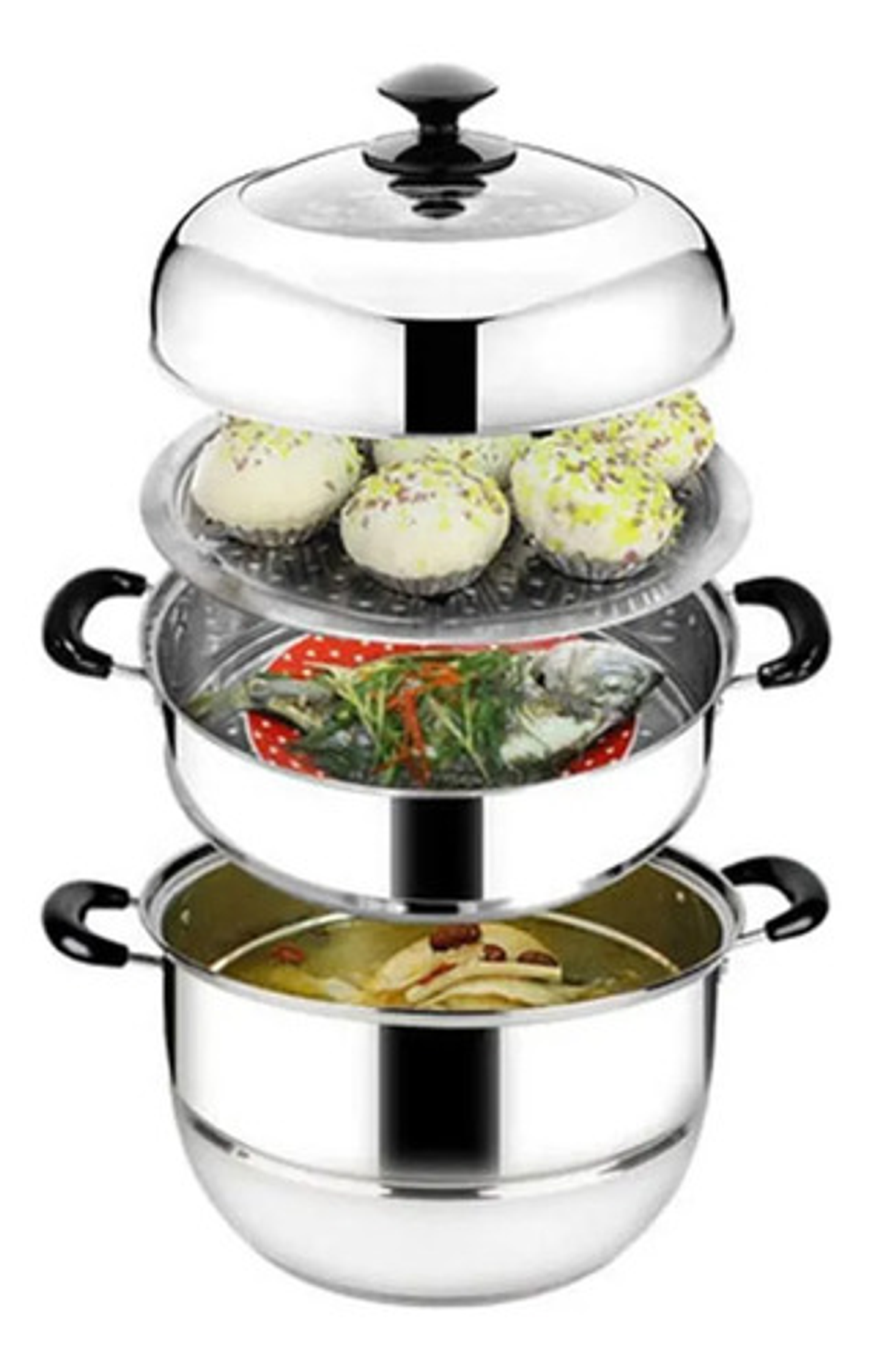 Vaporera Acero Inoxidable 3 Niveles 32cm Cocina Multiuso 1