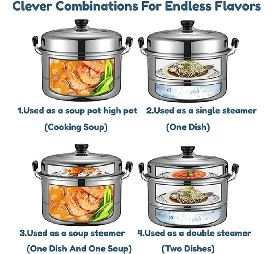 Vaporera Acero Inoxidable 3 Niveles 32cm Cocina Multiuso 9