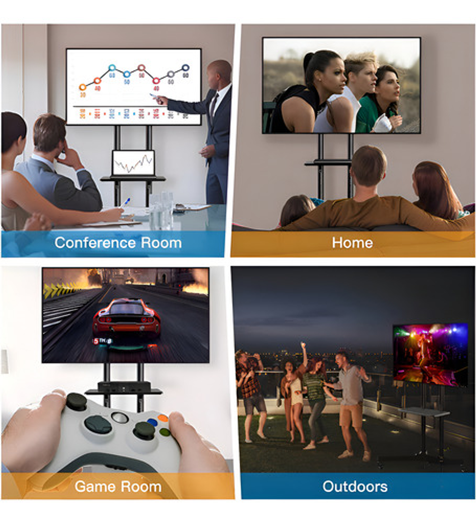 Soporte De Piso Para Tv Con Ruedas 32-65'' Base Profesional Negro 9