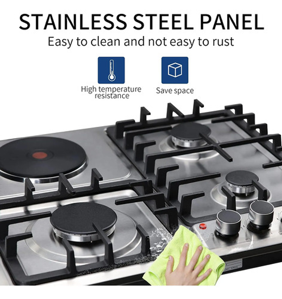 Encimera Híbrida Thek 3 Platos Gas + 1 Plato Eléctrico Plateado 4