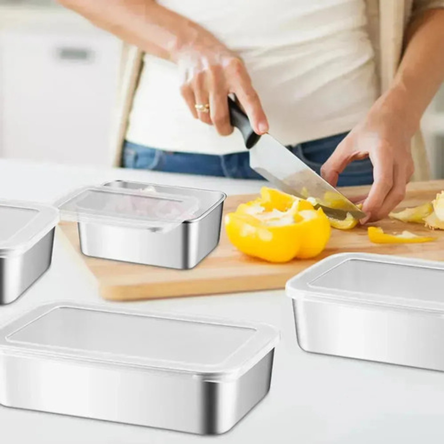 X3 Recipiente Extra Grande Thek 3600ml Acero Inoxidable Pro Plateado 2