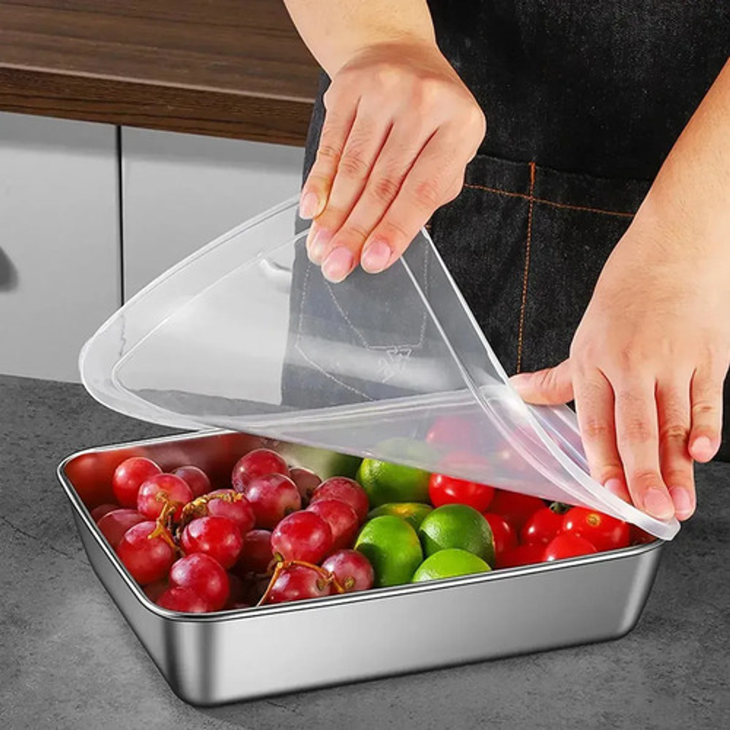 X3 Recipiente Extra Grande Thek 3600ml Acero Inoxidable Pro Plateado 9