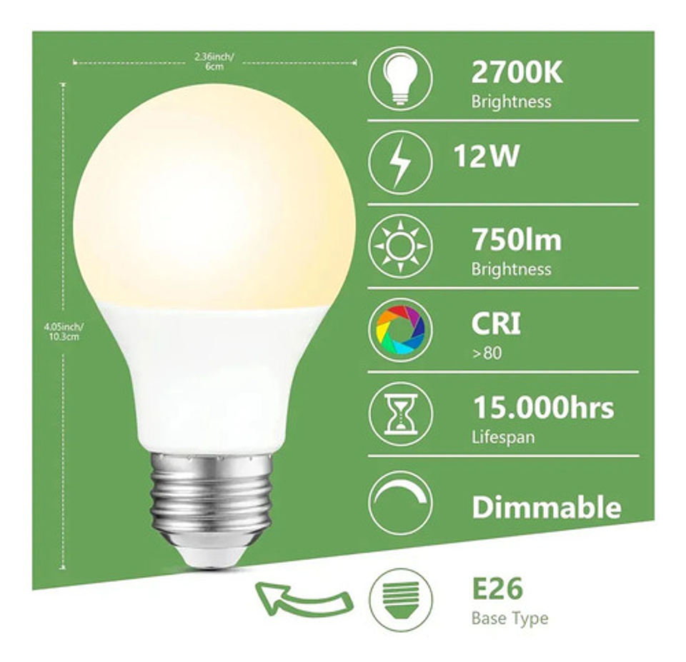 X3 Bombillas Led 12w E27 Luz Cálida 2700k Económicas 4