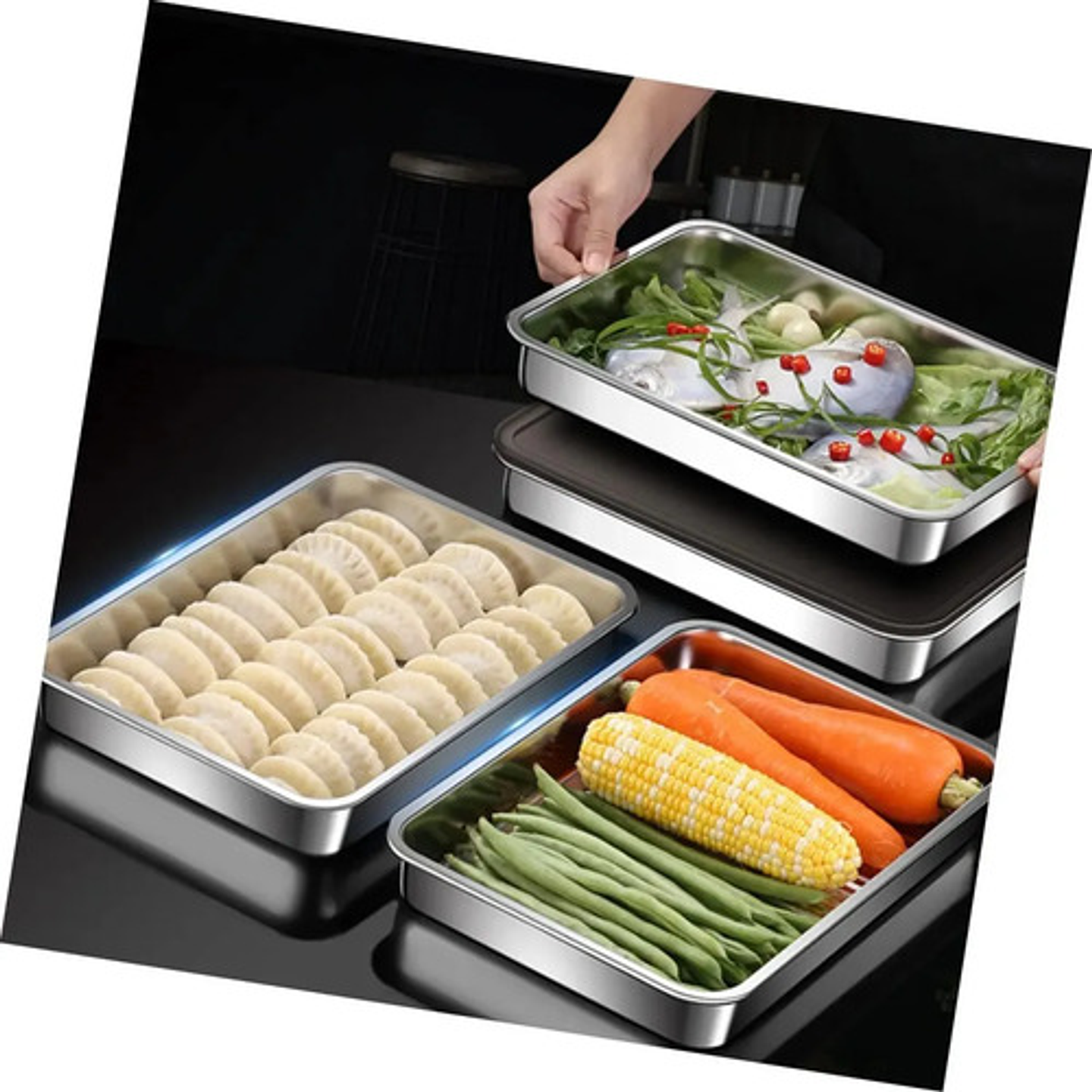 Bandeja Hermética 4.5l Acero Inoxidable Rectangular Cocina 5