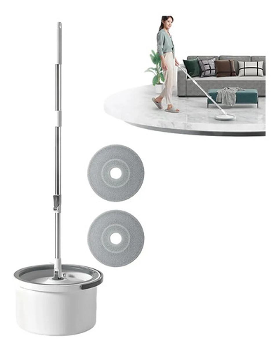 Mopa Trapeador Giratorio 360 Y Balde Escurridor Thek Acero Blanco 1