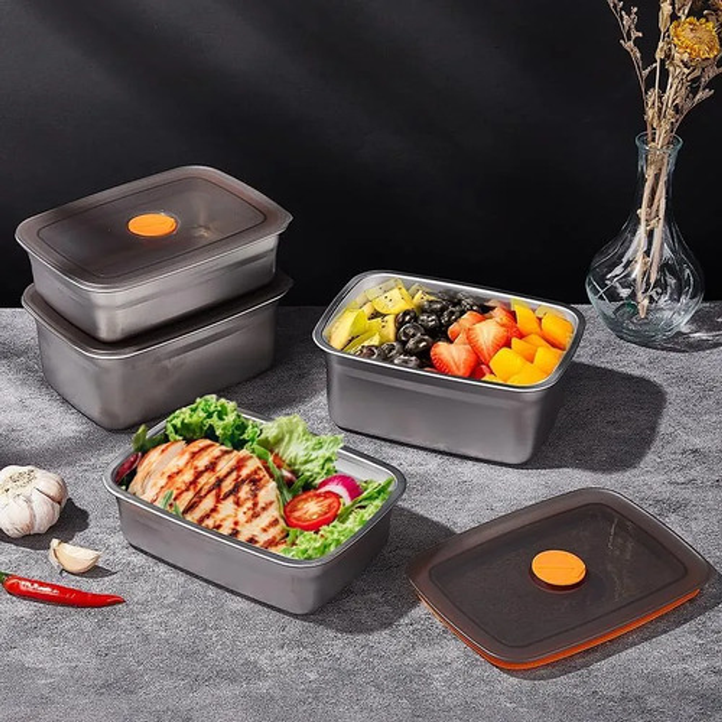 X2 Contenedor Hermético Acero Inoxidable 3400ml Cocina  3