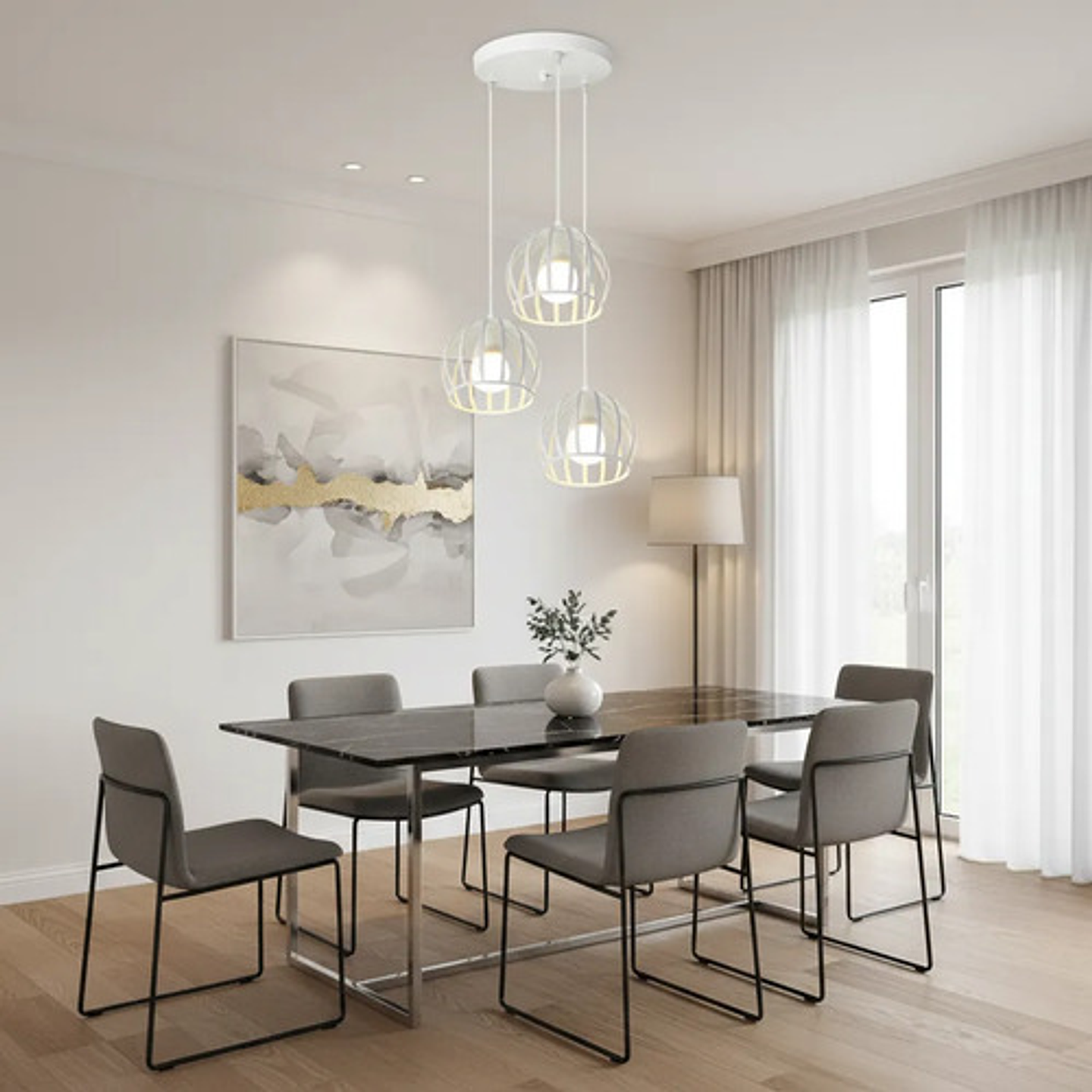 Lámpara Colgante 3 Luces Blanca Estilo Moderno E27 8