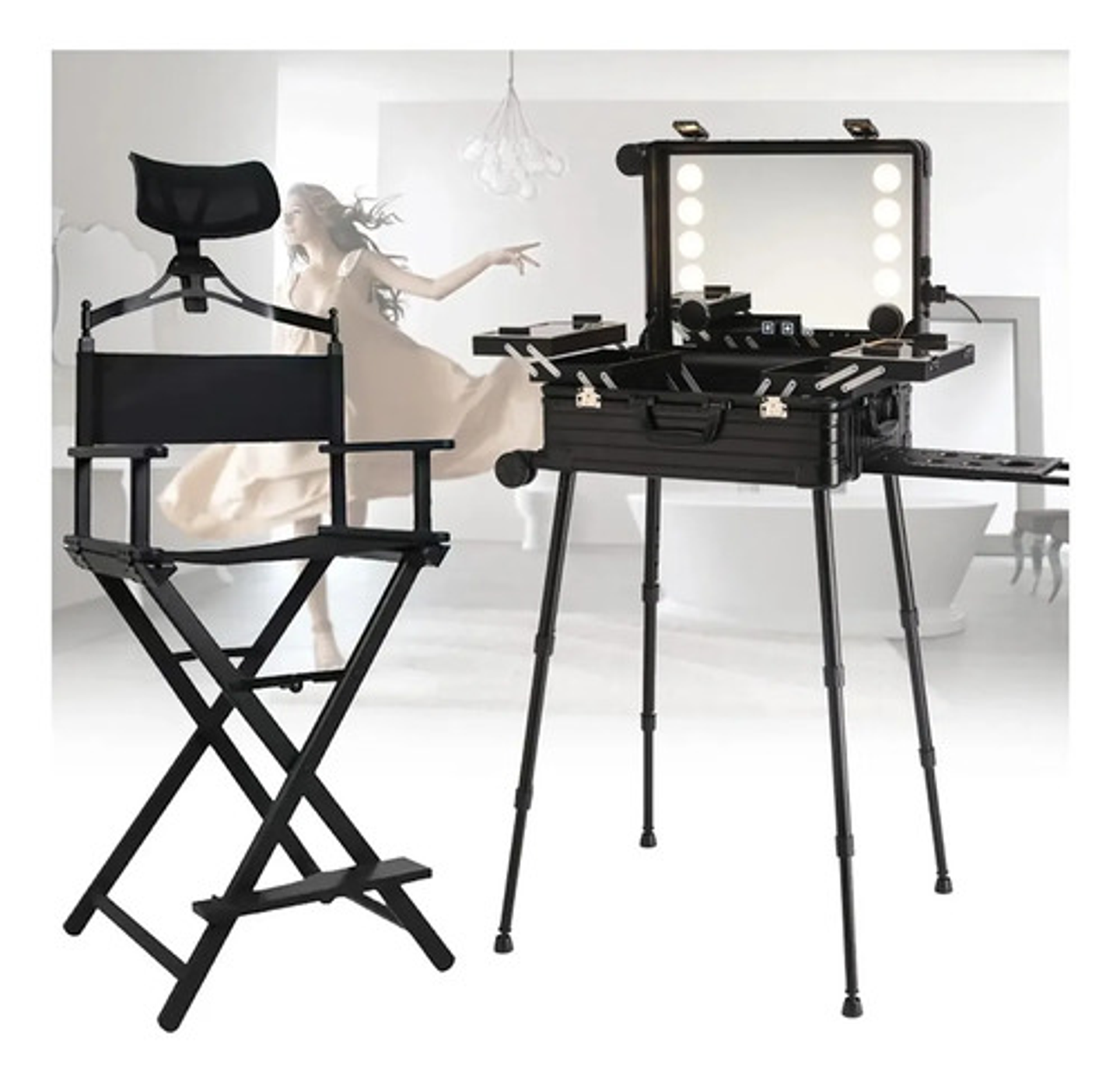 Silla Maquillaje Barbería Plegable Resistente Profesional 7