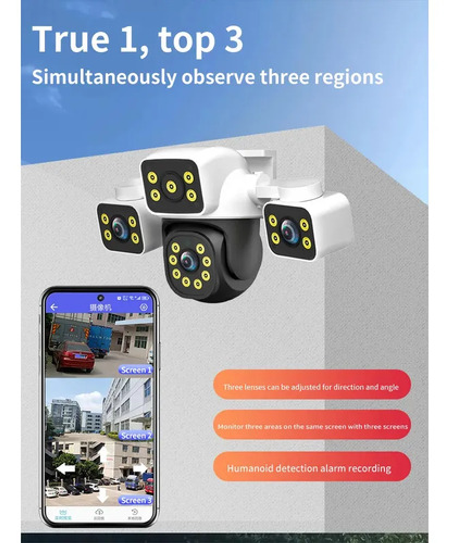 Cámara Seguridad Wifi 6k 12mp Ptz 360° Triple Lente Zoom Ia 3