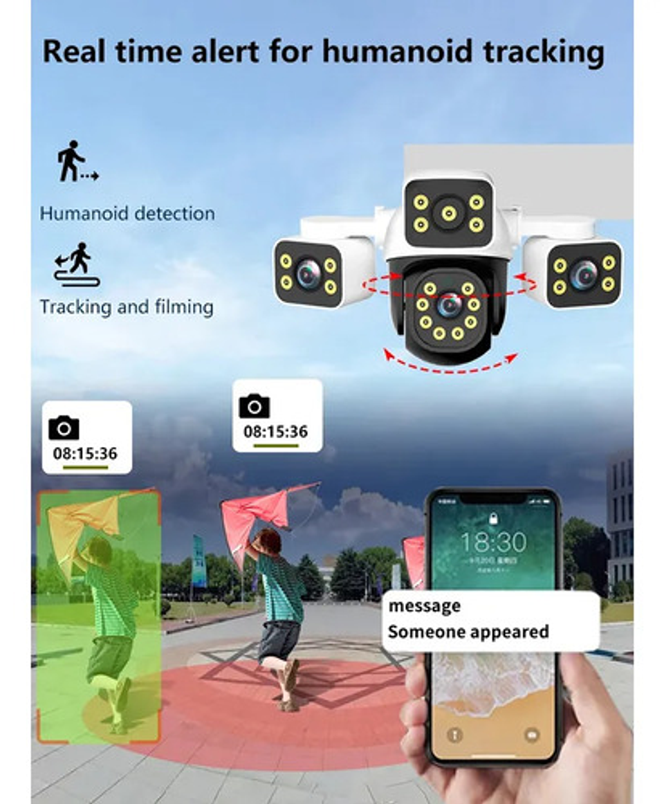 Cámara Seguridad Wifi 6k 12mp Ptz 360° Triple Lente Zoom Ia 5