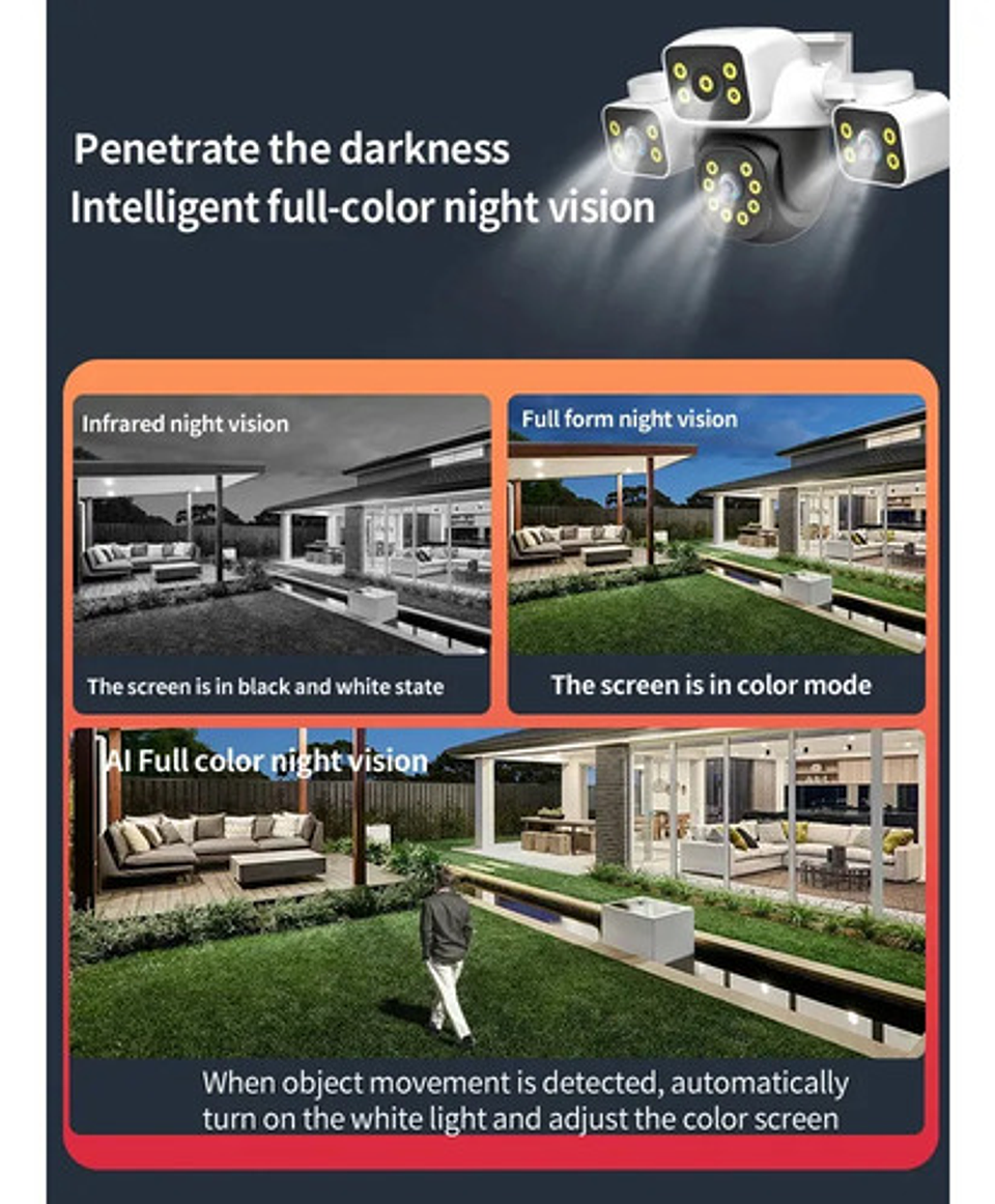 Cámara Seguridad Wifi 6k 12mp Ptz 360° Triple Lente Zoom Ia 6