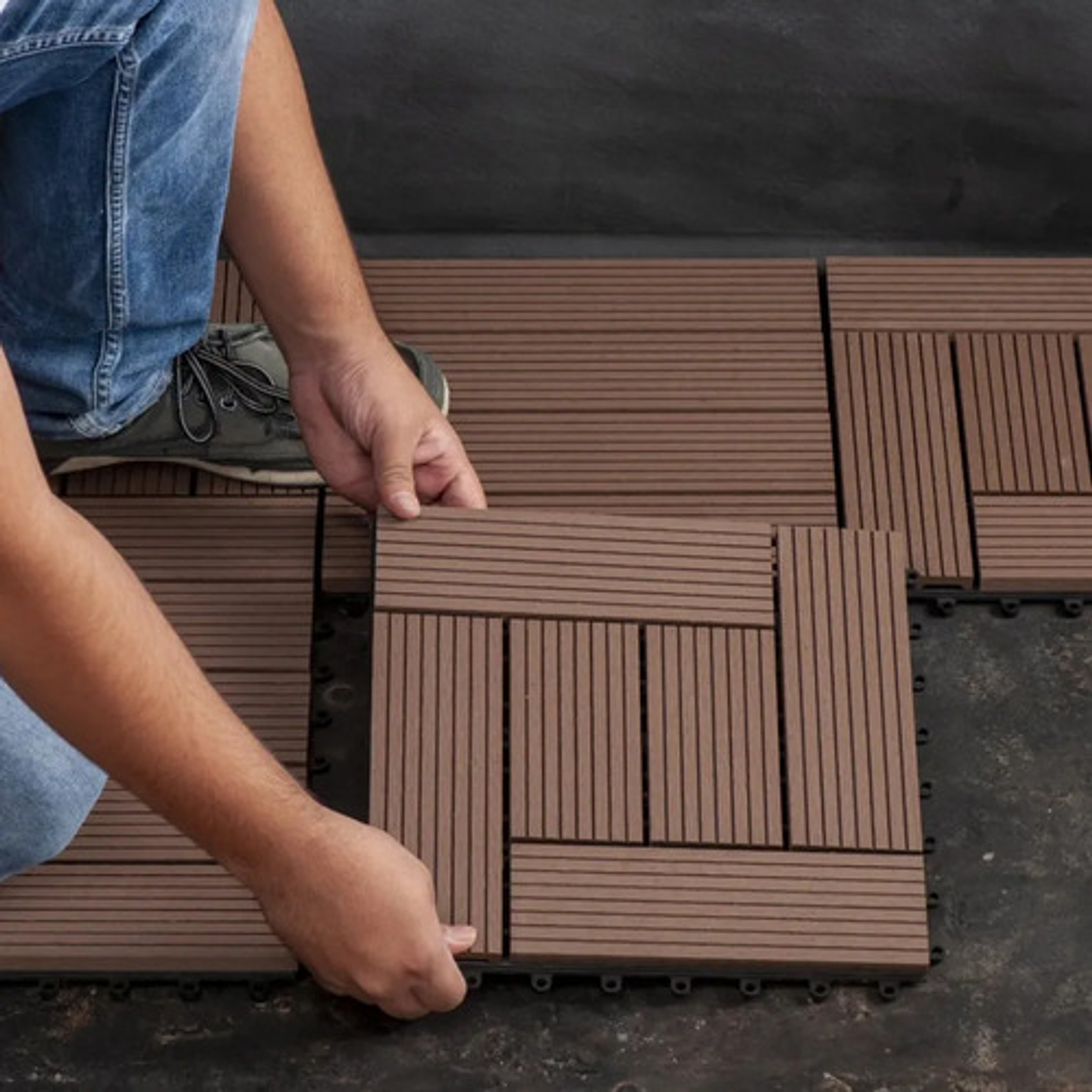 Caja 15  Pzas  Deck Wpc Modular 30x30cm Piso Jardin Exterior 12