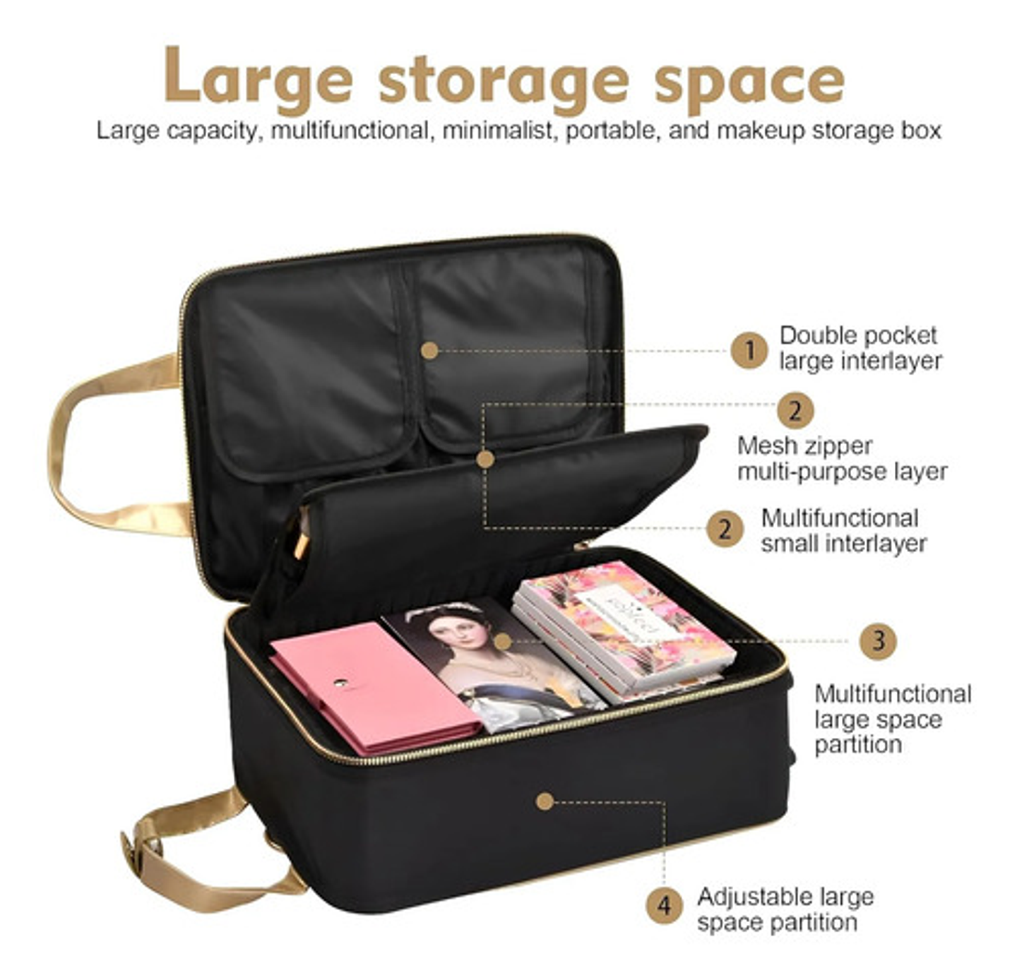 Bolso Maquillaje Grande Organizador Cosmético Con Divisiones 2