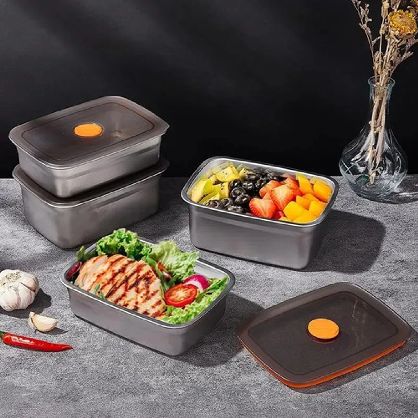 X3 Recipientes Herméticos 2.7l Acero Inoxidable Multiuso 3