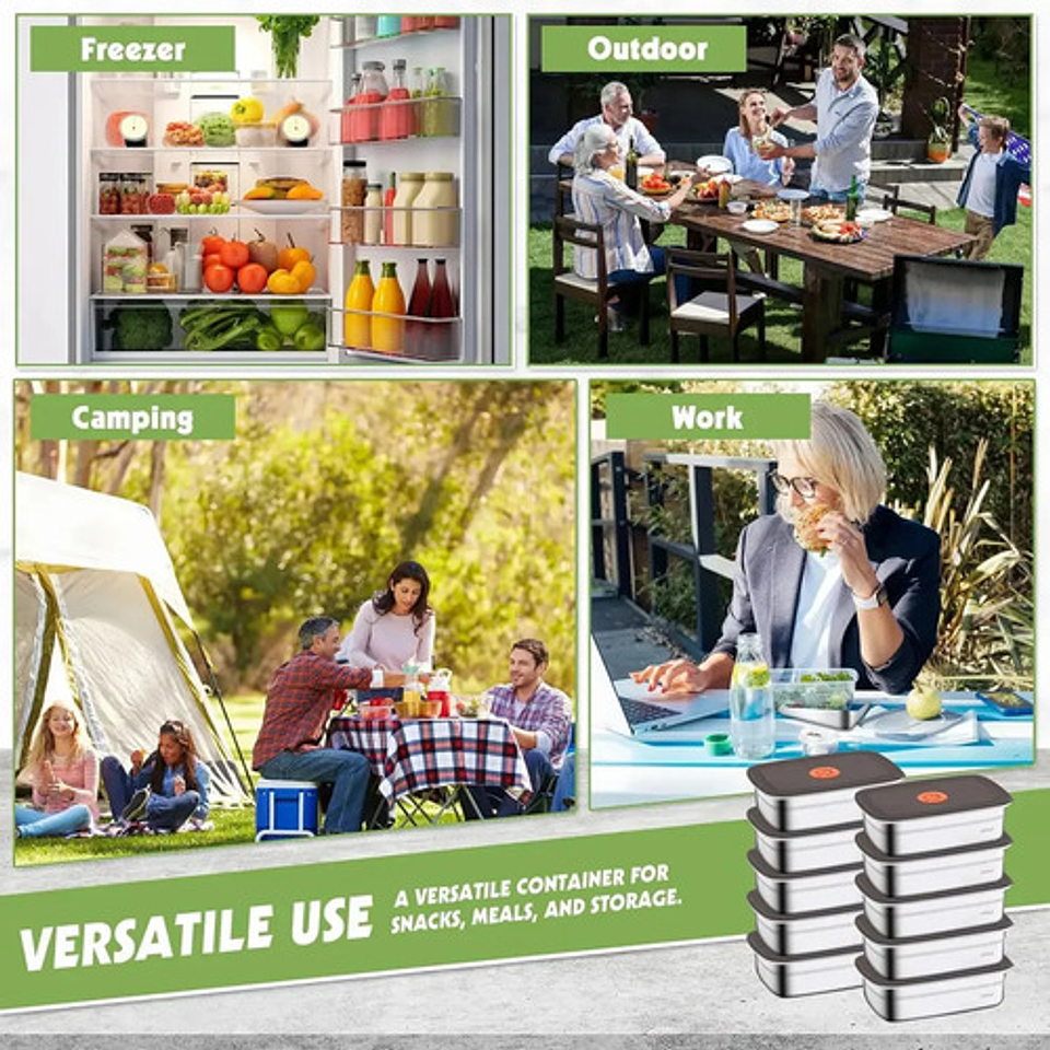 X3 Recipientes Herméticos 2.7l Acero Inoxidable Multiuso 7