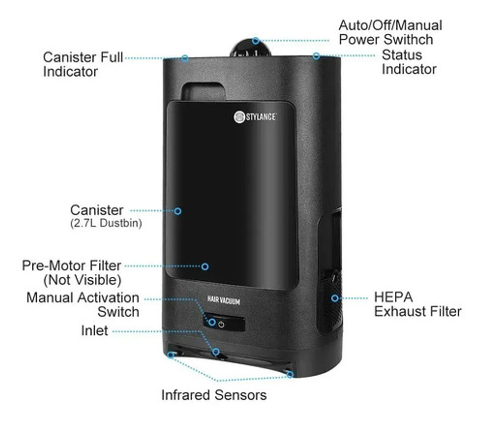 Aspirador De Cabello Profesional Barbería Sensor Automático Negro 3