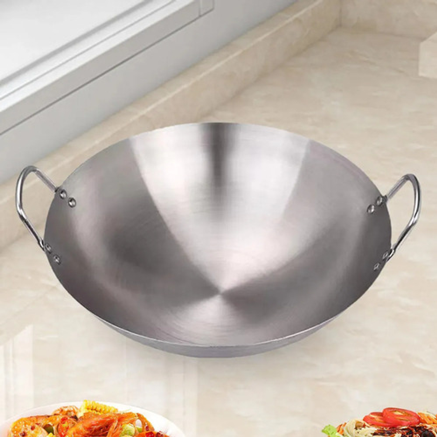 Sartén Wok Acero Inoxidable 50cm Cocina Oriental 6
