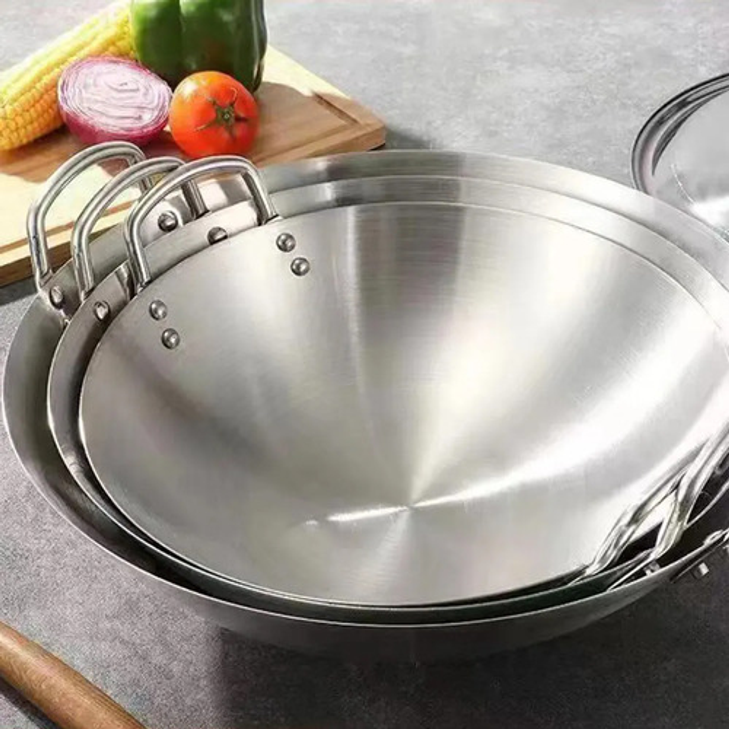 Sartén Wok Acero Inoxidable 50cm Cocina Oriental 10