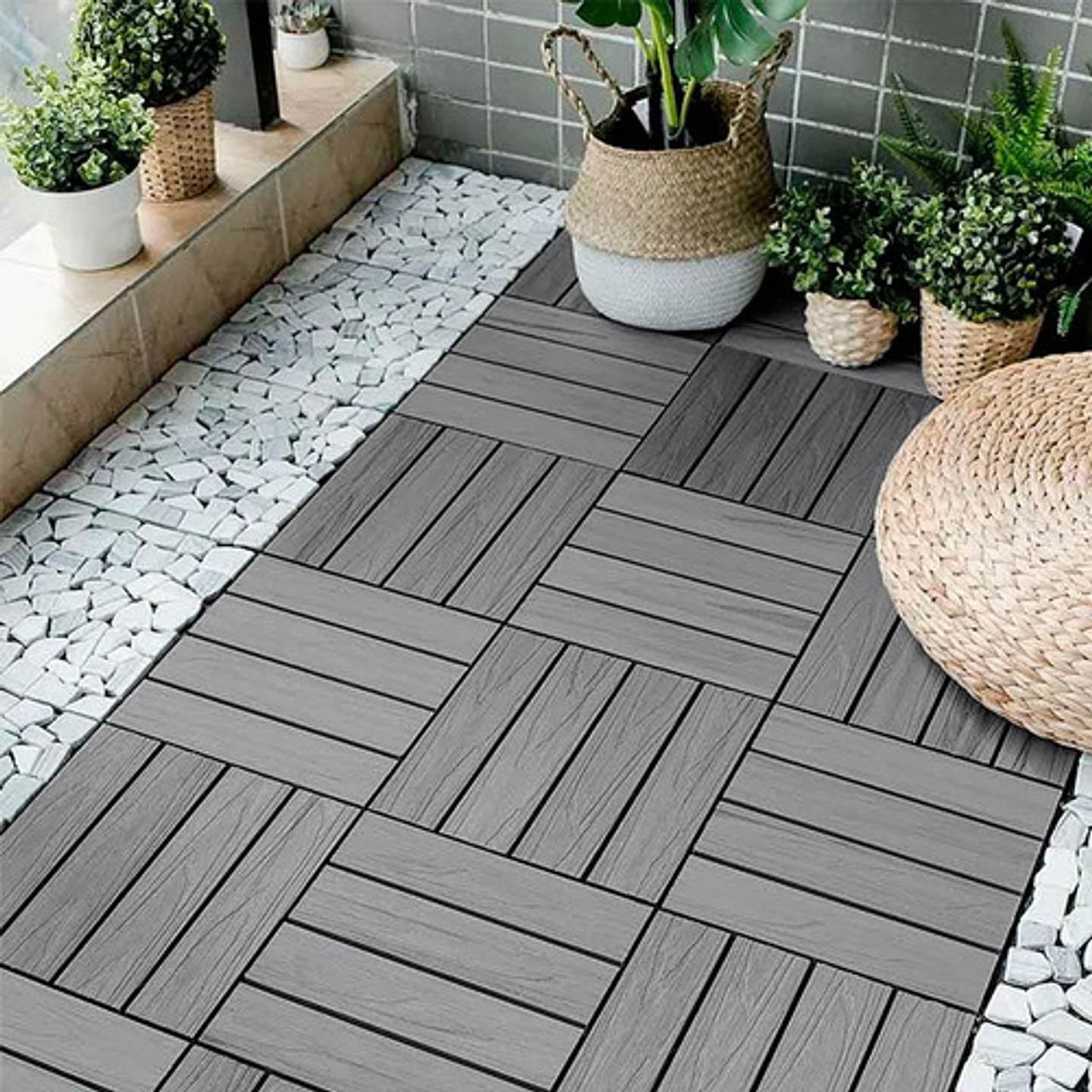 Caja 15  Pzas  Deck Wpc Modular 30x30cm Piso Jardin Exterior 10