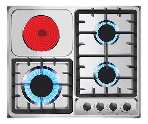 Encimera Híbrida Thek 3 Platos Gas + 1 Plato Eléctrico Plateado