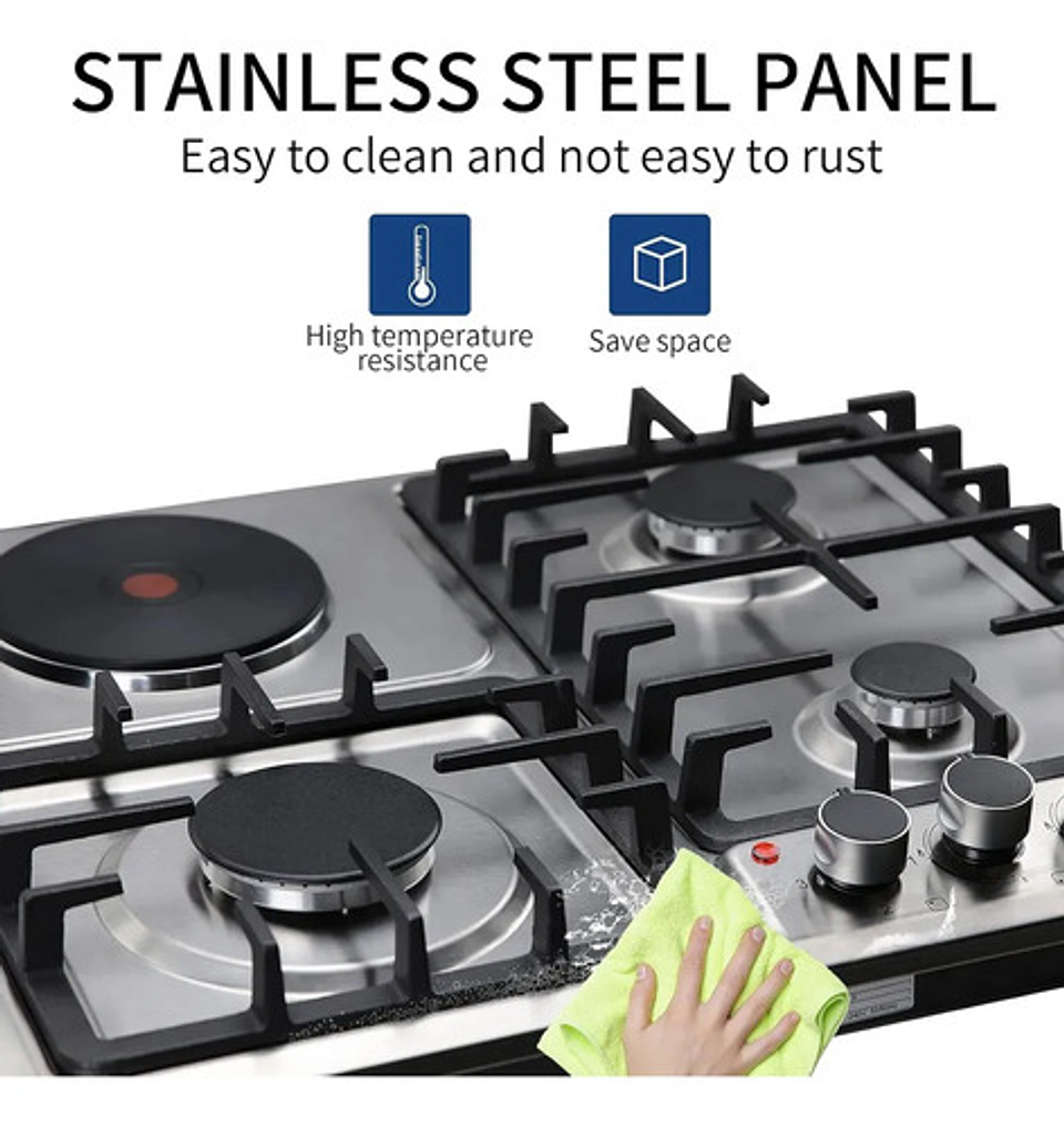 Encimera Híbrida Thek 3 Platos Gas + 1 Plato Eléctrico Plateado 3