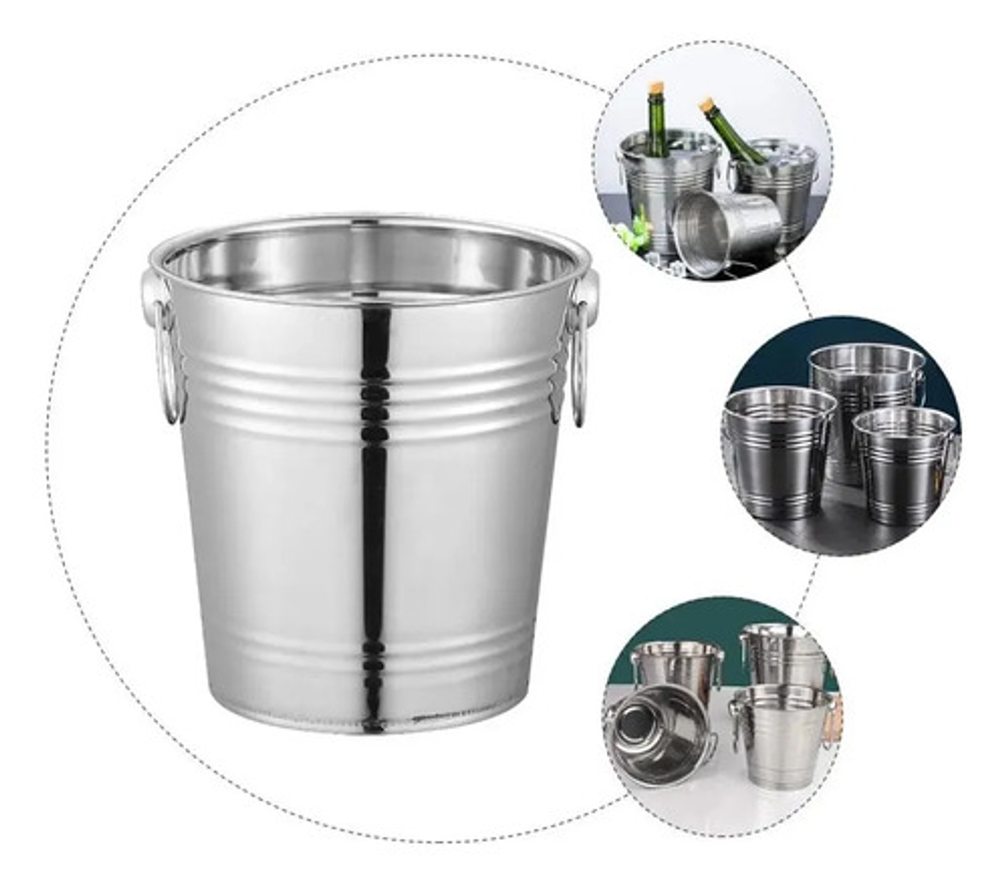 Balde Metálico 6 Litros Acero Inoxidable Con Asas Hielera 2