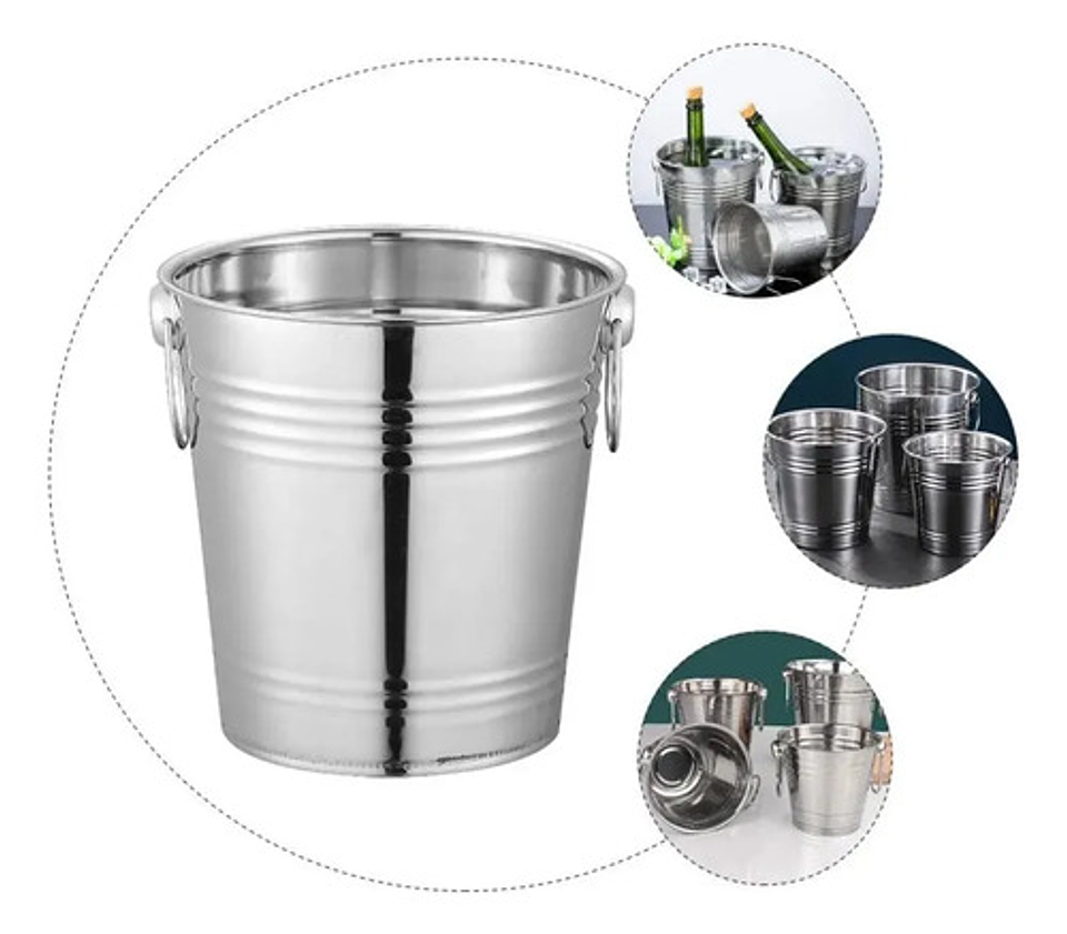 Balde Metálico 6 Litros Acero Inoxidable Con Asas Hielera 2