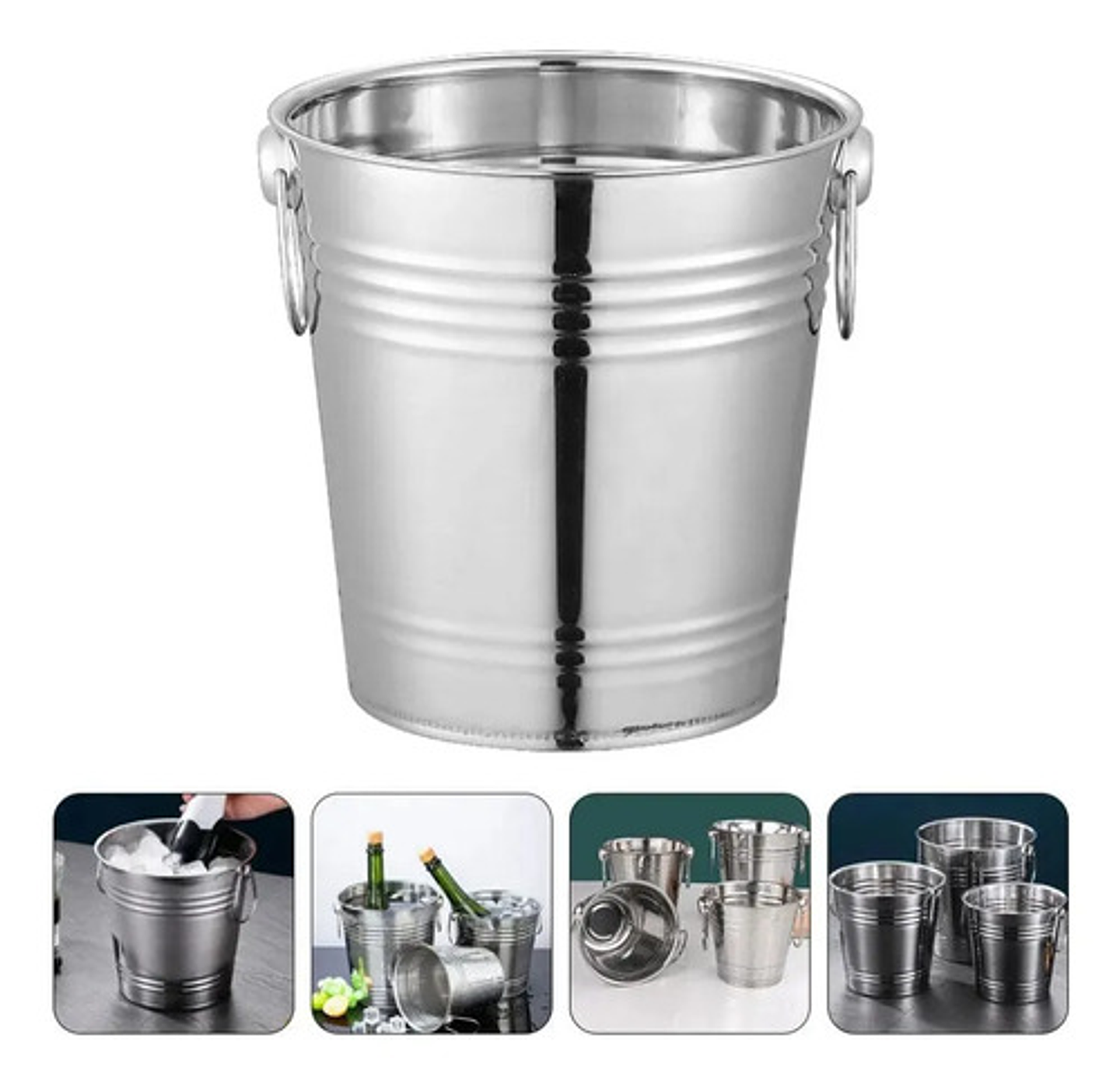 Balde Metálico 6 Litros Acero Inoxidable Con Asas Hielera 3